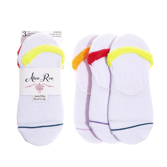 White  Fuzzy Cuff Low Liners Anti Slip Heel Grip Socks | 3 Pack - Picture 3 of 6